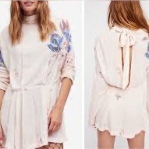 NWT Free People Gemma Tunic Floral Mini Dress Ivory‎ SM Boho-Chic Coquette Gauzy